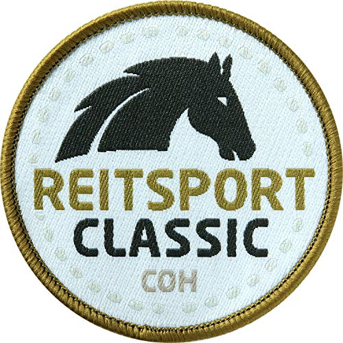 2 x Reitsport Abzeichen gewebt 60 mm Classic/Pferd Reiten Pferde-Sport Reit-Abzeichen/Aufnäher Aufbügler Flicken Sticker Patch/Reit-Bekleidung Reit-Ausrüstung Dressur Voltigieren Reitkunst