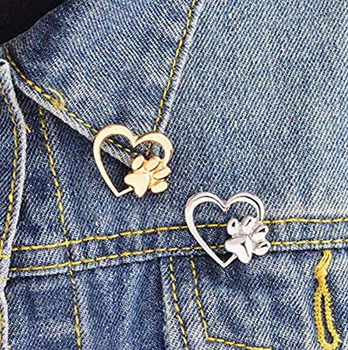 Broche en forme de cœur avec patte de chien en émail
