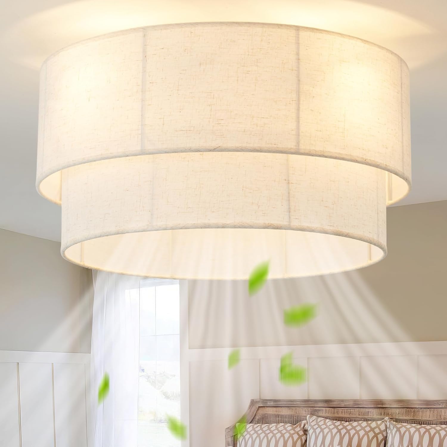 Ceiling Fan with Lights Flush Mount 20 Low Profile Boho Ceiling Fan with Light Remote Control Bladeless Rattan