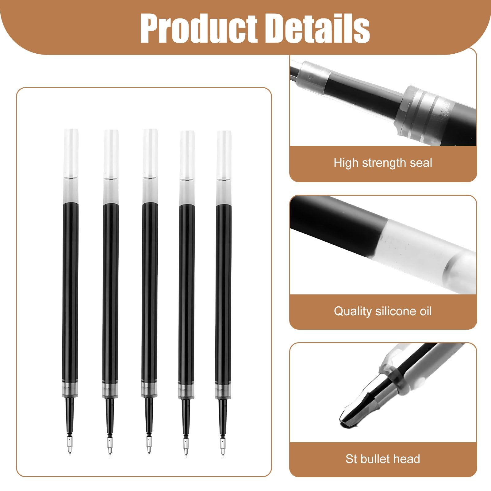 Ricariche inchiostro gel nero 0,5 mm spessore 11 cm compatibili penne a sfera a pressione