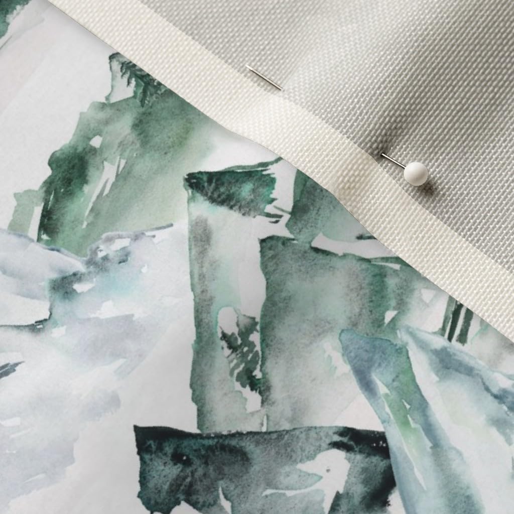 Spoonflower Fabric - Watercolor Green Blue Forest Woods Mountain Gender Neutral Adventure Printed on Chiffon Fabric Fat Quarter - Upholstery Home Decor Bottomweight Apparel