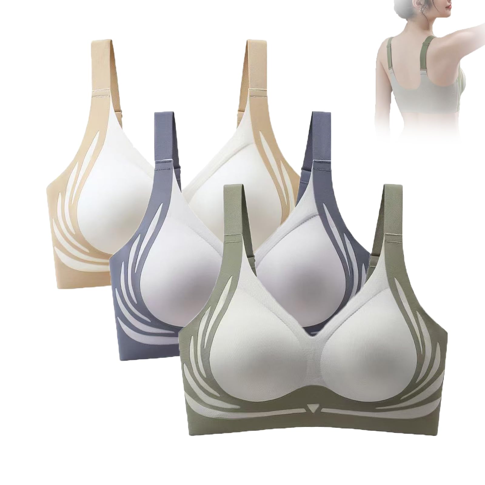 Busgiuar Paceager Glammy Grace Bra,Super Gather Bra Wireless Lushfitting Powerful Push-Up No More Sagging Breasts (3pcs-1,M)