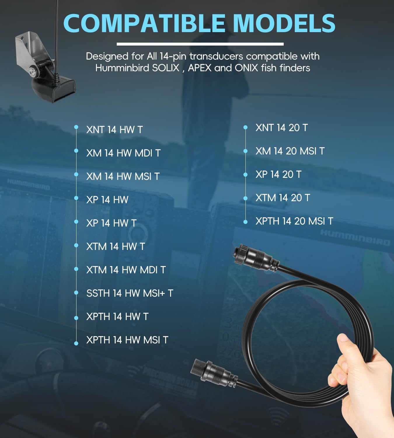 720106-1 EC M3 14W10 10' Transducer Extension Cable Fit for Humminbird XPLORE/APEX/SOLIX Series, and Built-in MEGA Imaging On Select Minn Kota Trolling Motors