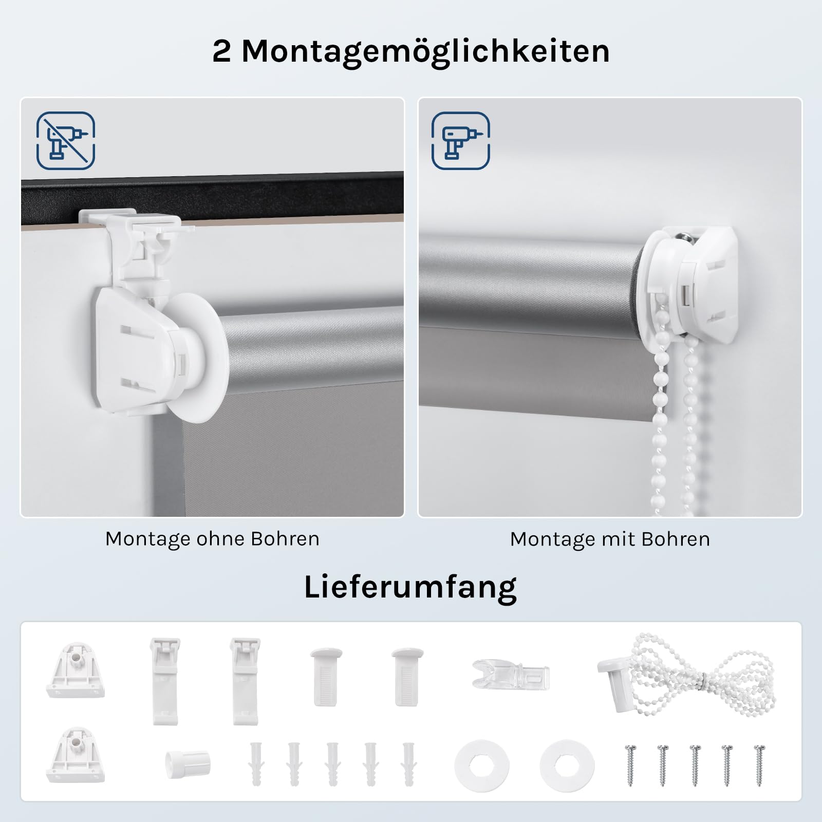 WOLTU Verdunkelungsrollo ohne Bohren, Thermo Verdunkelungsrollo mit Kette, Sichtschutz, für Türen und Fenster, 85 x 120 cm, Grau