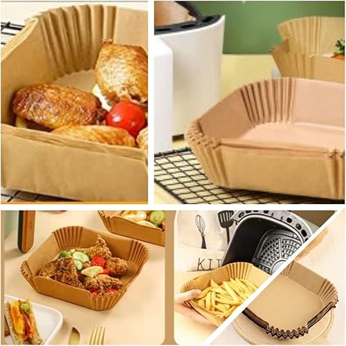 Miniatura 6 de Forro de papel pergamino desechable para freidora de aire, cuadrado de 6.3 pulgadas, para freidora de aire de 3 a 5 cuartos de galón, 100 piezas de