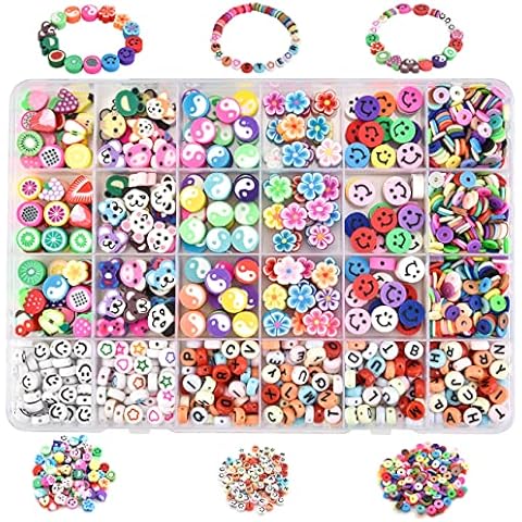 1185 Pieces DIY Bracelet Letter Beads Alphabet Beads Kit Bracelet Beads for Crafts Colourful Beads with Cord for Children Girls Gift Cover