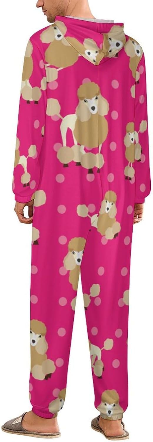 Poodle Dog Adult Pajamas Onesie with Hood Pocket Jumpsuits One Piece Sleepwear