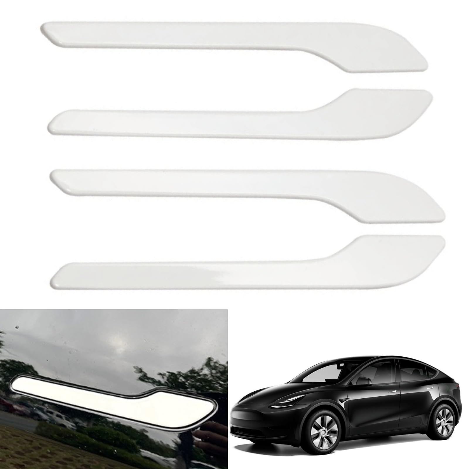 OUBUVO Fit for Tesla Model 3 and Model Y 2017-2024 Door Handle Decoration Cover,for Car Door Handle Sills Protection Wrap Accessories 4Pcs (White)