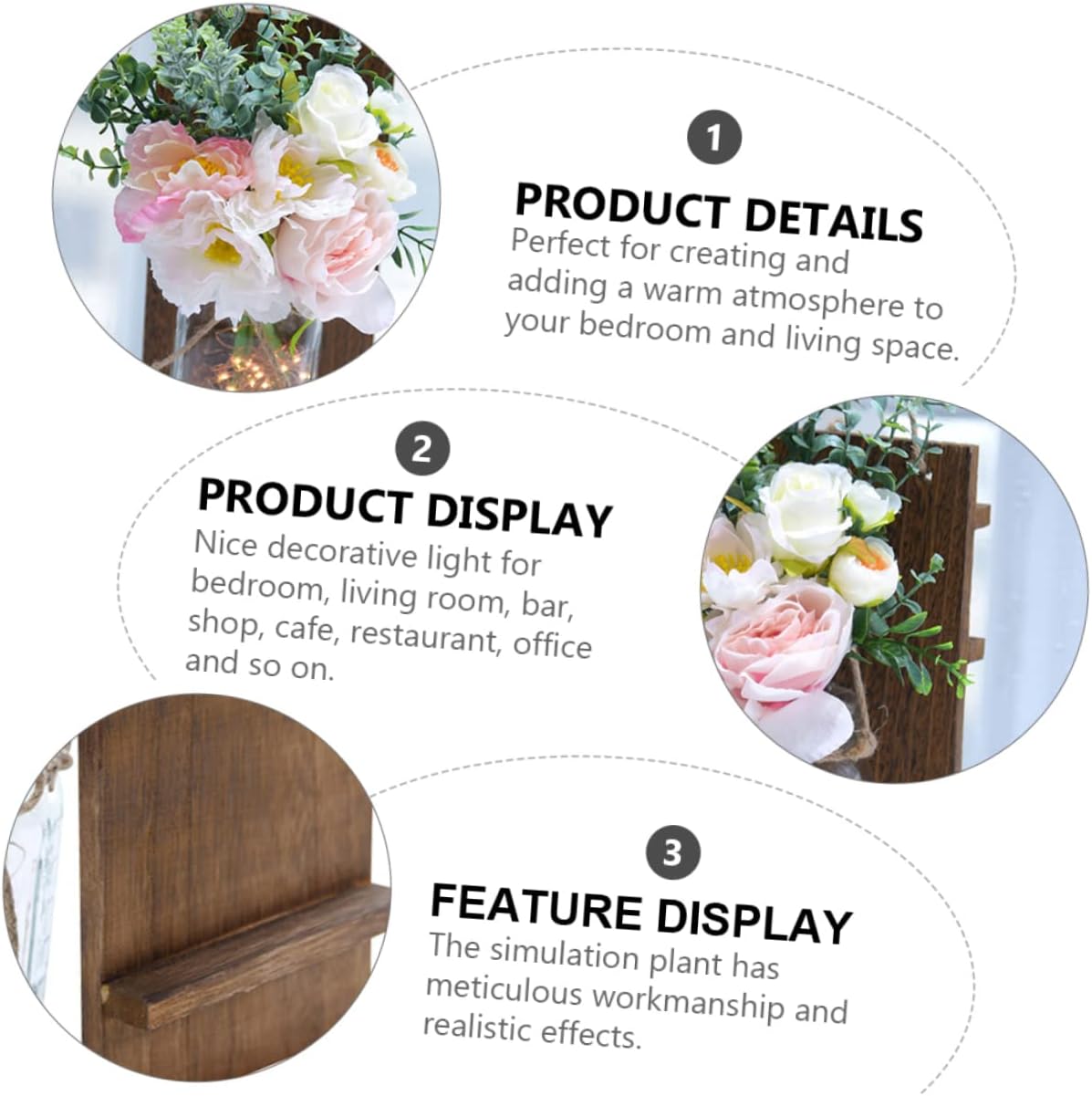 LIFKOME 1pc Led Artificial Flower Wall Light Vintage Glass Bottle Design Decorative Simulation Flower Lamp for Bedroom Living Room Cafe and Office Decor