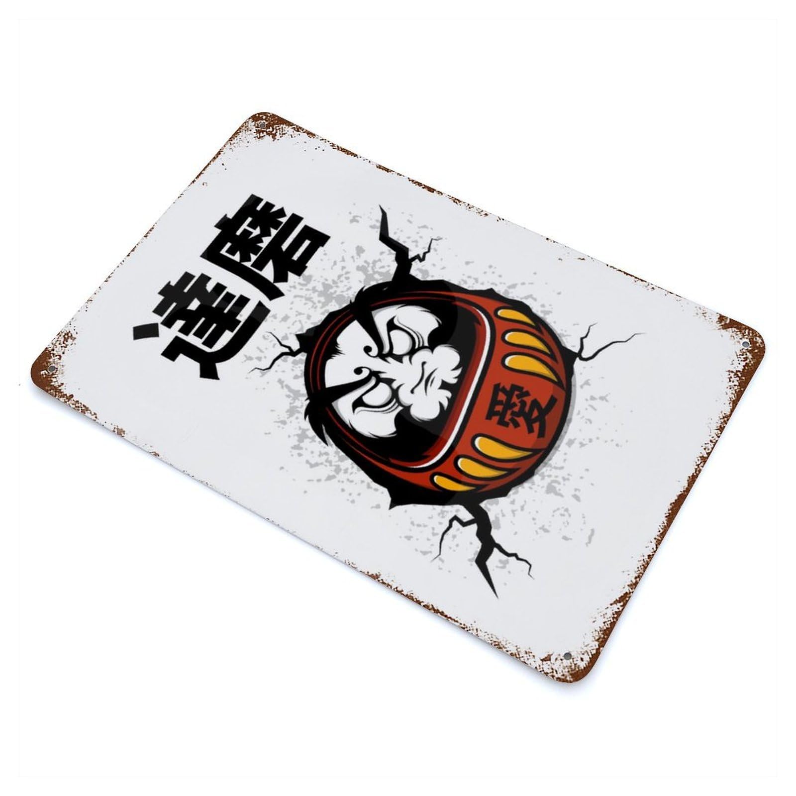Daruma Rust Effect Tin Sign 11.8"x7.9", Ideal for Cafe, Home Bar And Lounge Decor