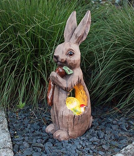 Arnusa Große Solar Gartenfigur Hase mit LED Beleuchtung 51 cm Gartendeko Solarleuchte Solarlampe Holzoptik Dekoration für Außen