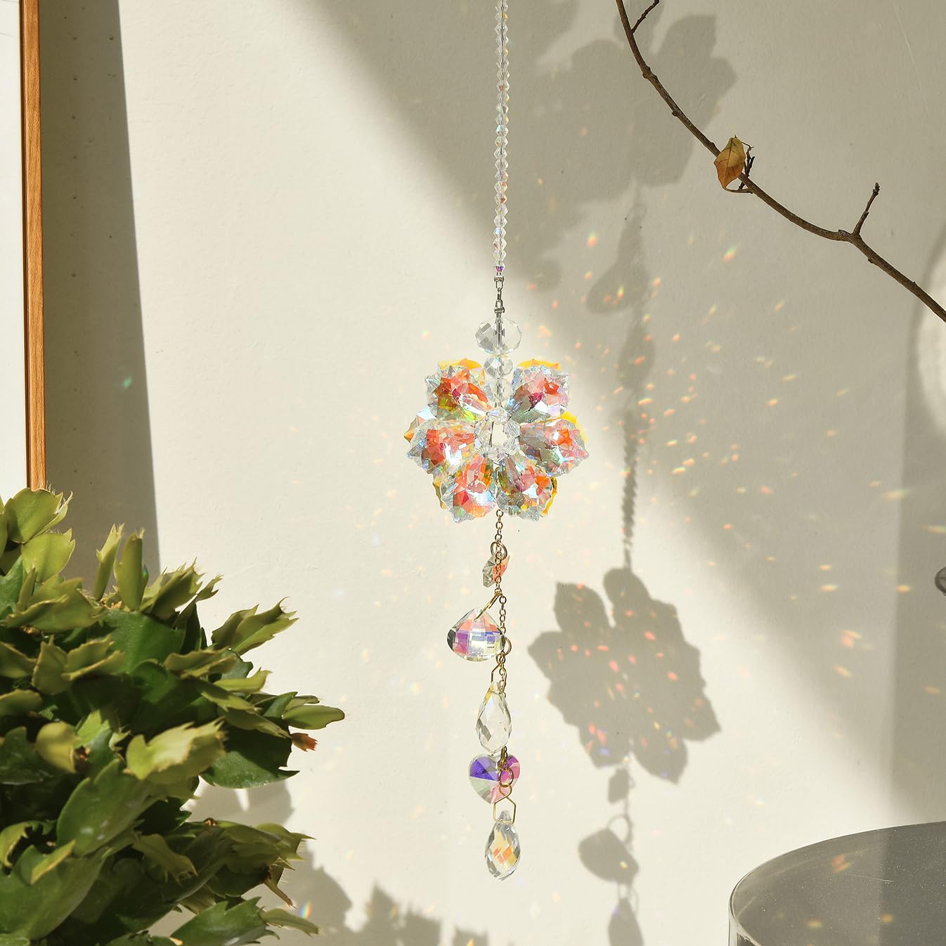 Crystal Flower Tassel Suncatcher Unique Brass  main image 2