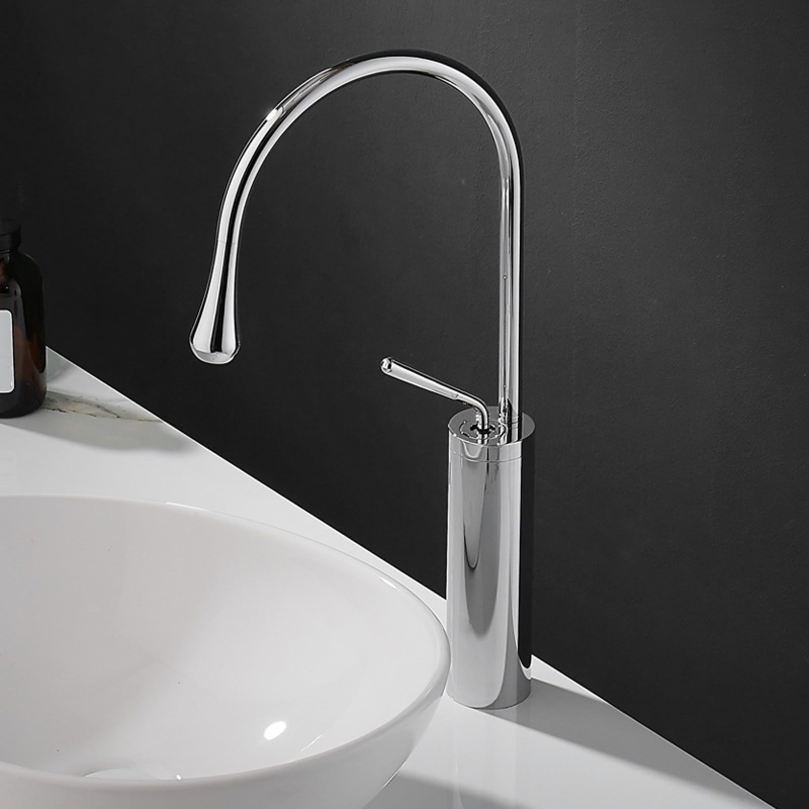 Grifo para Baño Lavabo Alto Latón en Forma De Lágrima Cromado 44CM
