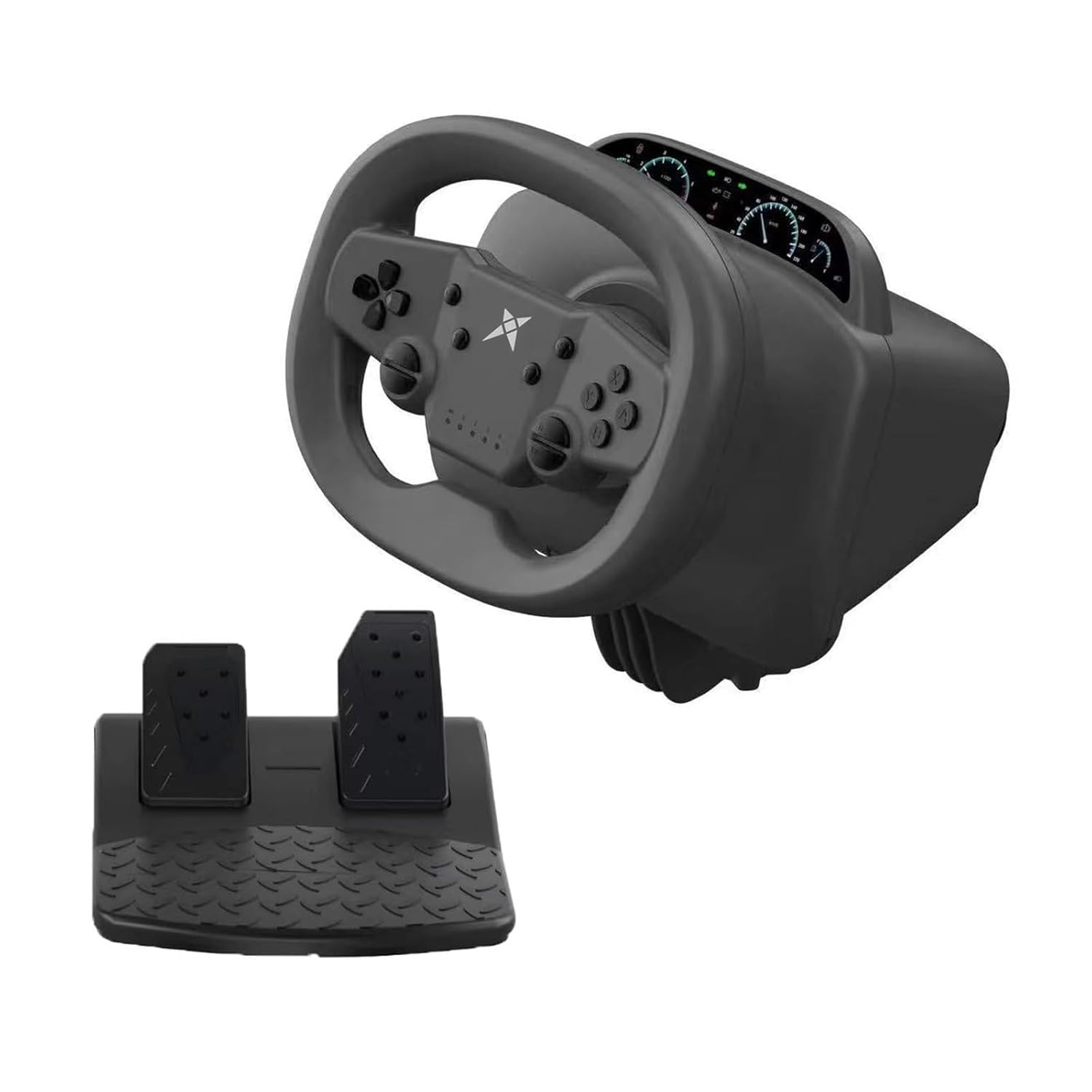 DOYO PS4 Steering Wheel and Pedals - Gaming Steering Wheel for PC, Nintendo Switch, PS4, PS3, iOS & Android Mobile Phones, Pro Racing Wheel with Dual-Vibration Motors, Wireless Bluetooth Connectivity