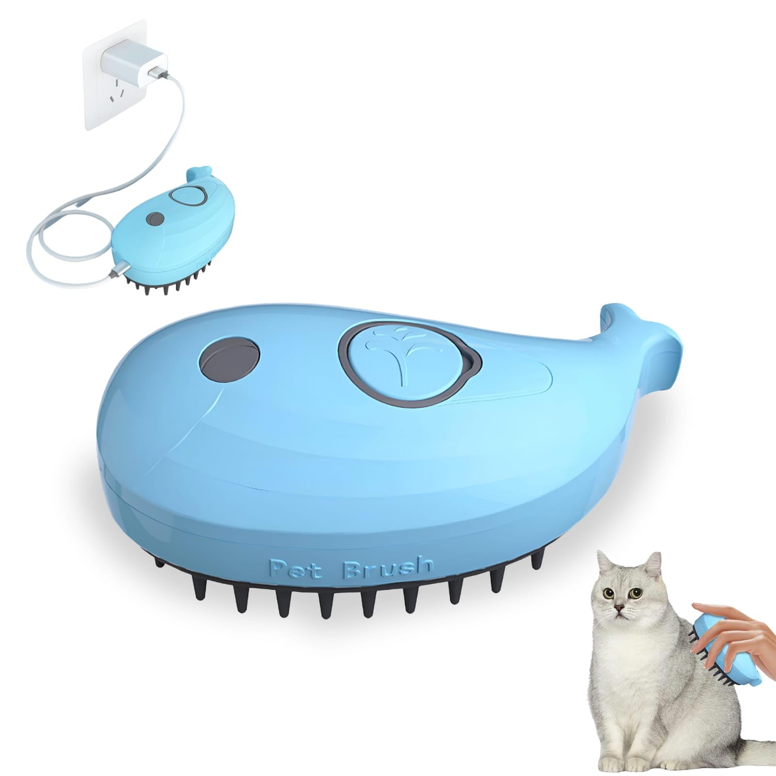 CEPILLO GATO VAPOR-3-IN-1-AZUL-CEPILLO DE VAPOR PARA GATOS-PELO LARGO-CORTO-CEPILLO GATO VAPOR- CEPILLO GATO Y PERRO