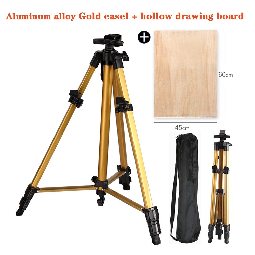 Caballetes para profesión artística, caballete de aleación de aluminio, caballete de mesa de arte, pantalla de tres cápsulas (dorado, caballete y tablero hueco)
