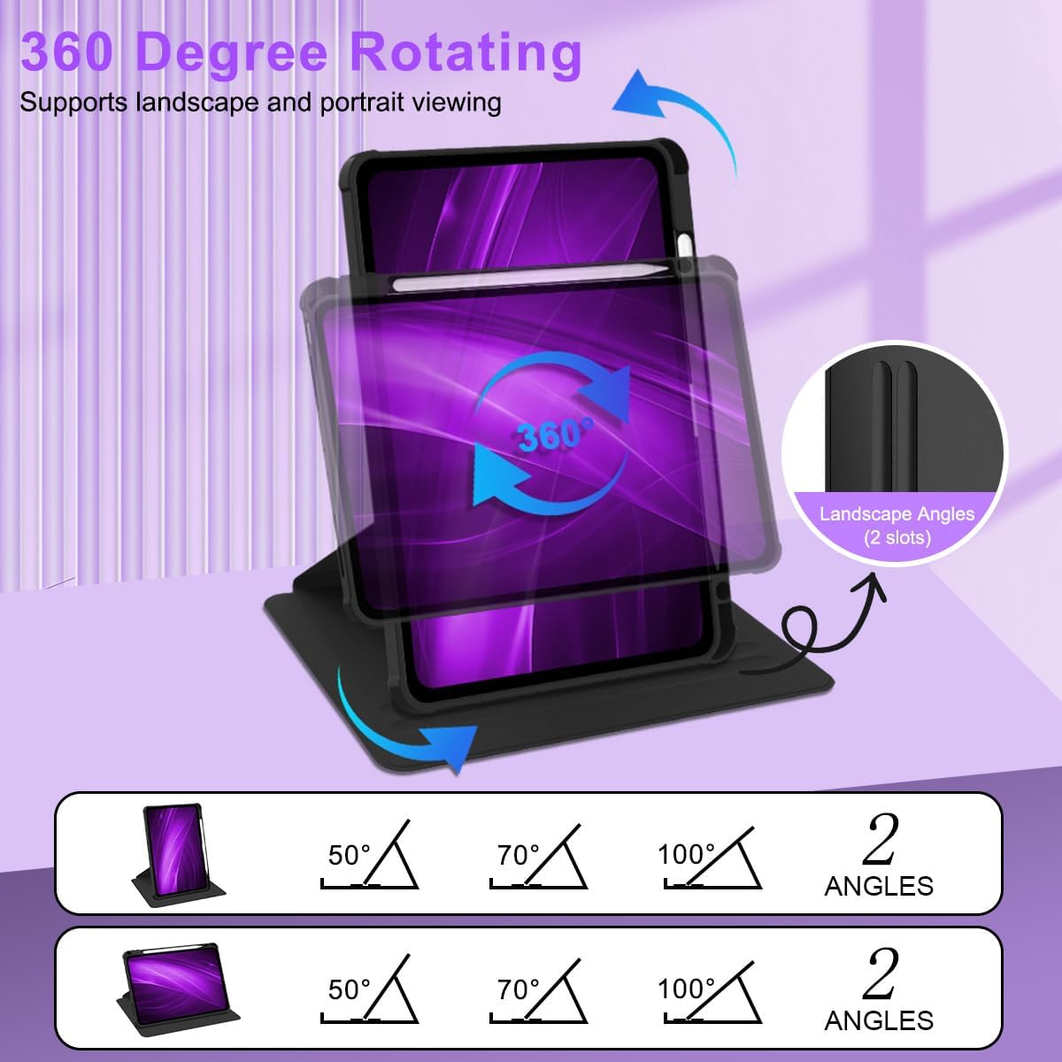 Casetego for iPad Air 11 Inch M2(2024),iPad Air 5th Gen(2022)/iPad Air 4th Gen(2020) 10.9 Inch Case with Pencil Holder,360°Rotating Adjustable Stand Protective Case,All Butterfly