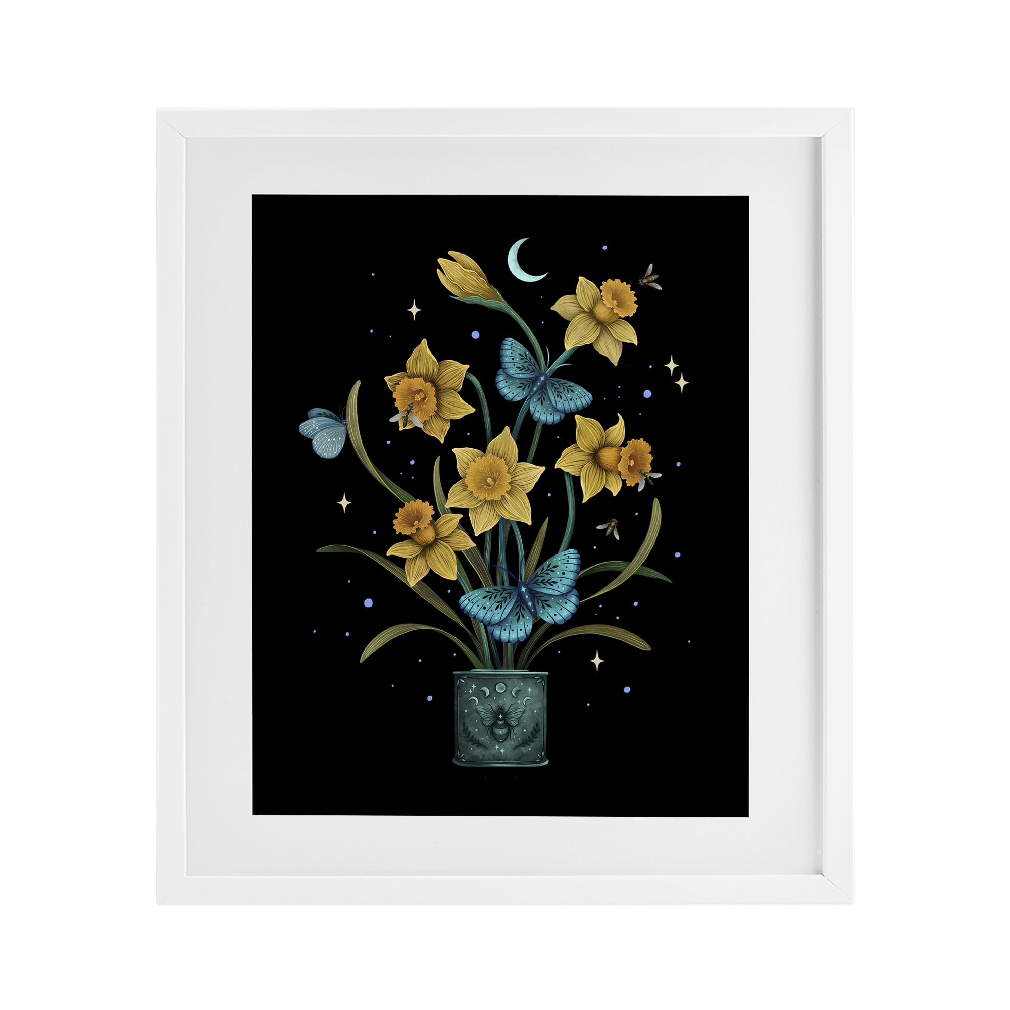 Stupell Industries 'Mystical March Daffodils', Framed Print Under Glass, White, 17 x 21 Inches, Easy to Hang and Sturdy, Made in USA, by Episodic Drawings