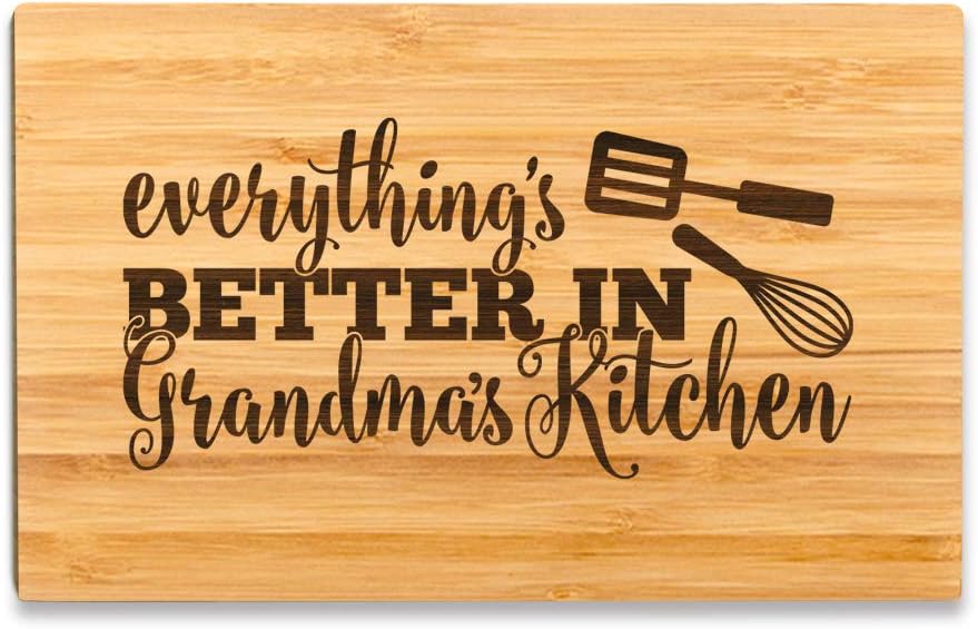Andaz Press Laser Engraved Small Bamboo Wood Cutting Board, 9.5 x 6-inch, Everything is Better in Granny's Kitchen, 1-Pack Grandma Mothers Day Birthday Grandma Cutting Board Cooking Gifts For Mom