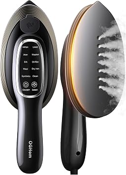 OGHom 2-in-1 Clothes Steamer & Iron, 1200W Handheld Garment Steamer with 20s Fast Heat, 10 Steam Levels, Wrinkle Remover for Delicate & Thick Fabrics, 120V, OnyxBlack