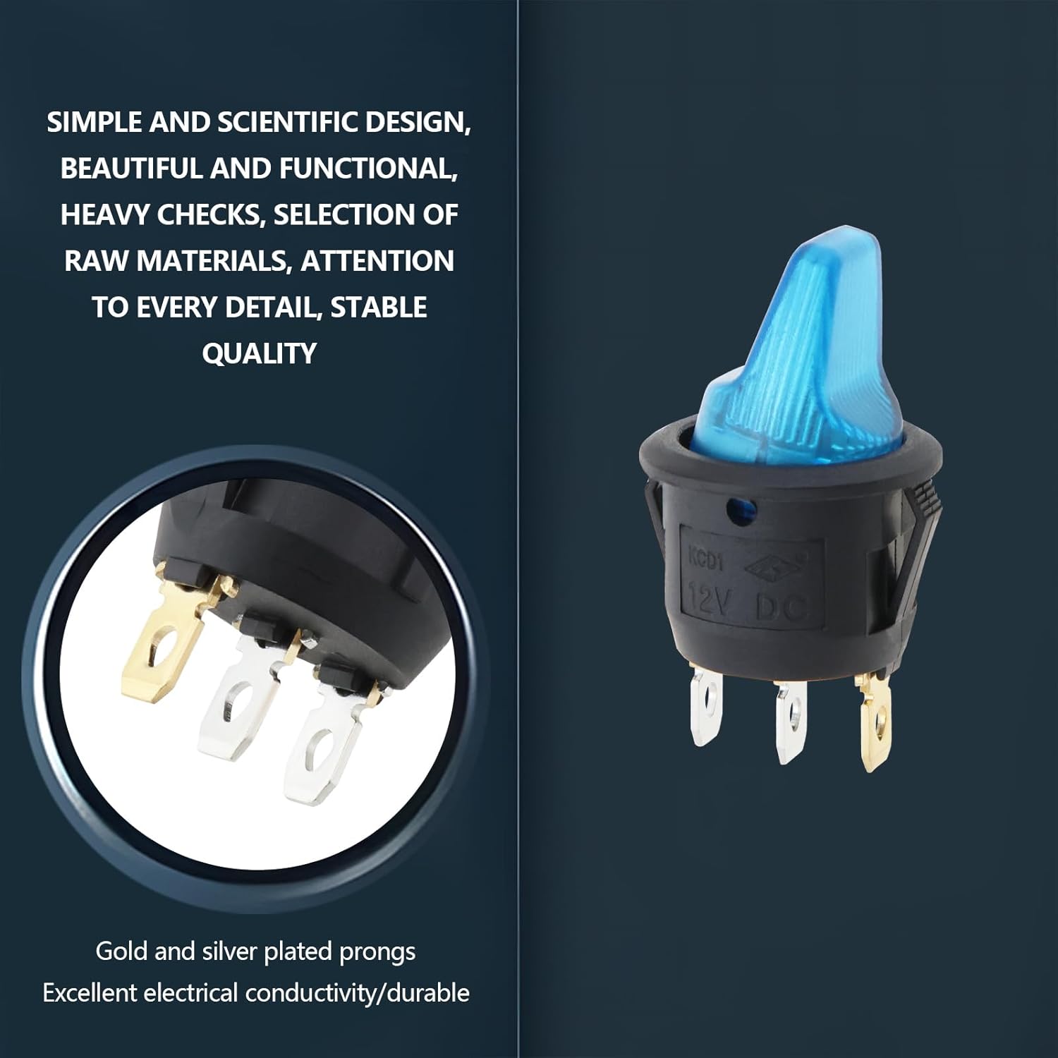 5PCS Blue LED 3-Pin Long-Handle Rocker Switch Round On-Off Rocker Toggle Switch 12V10A Suitable for Car Truck Ship Modification Switch