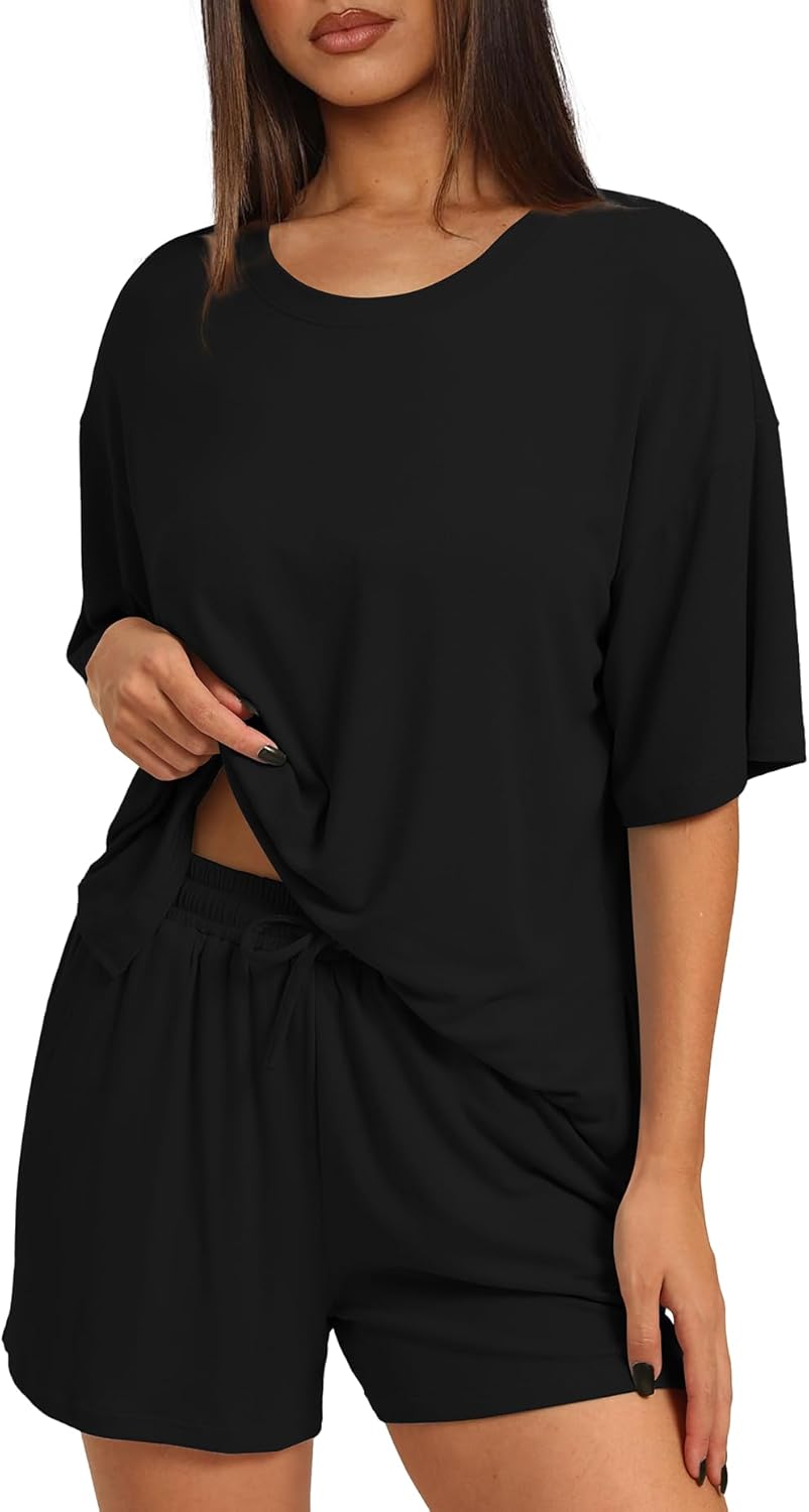 Darong Women's 2 Piece Lounge Set Short Sleeve Boxy T-shirt & Shorts Comfywear Summer Pajama Set Loungewear Set - Image 3
