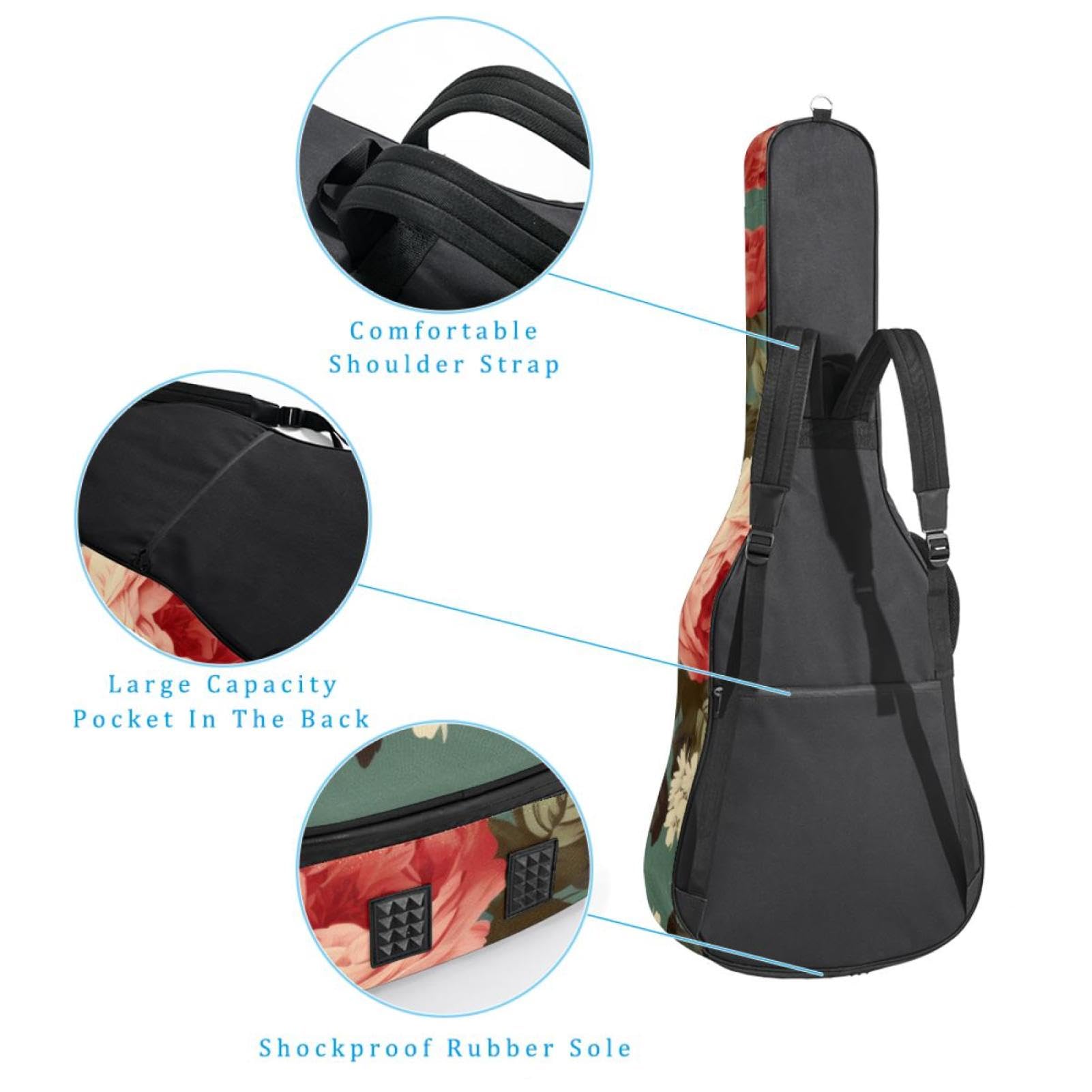 Tasche für Akustikgitarre, groß, schöne Gitarrenkoffer, passend für 40/41/42 Zoll für Mann und Frau, wasserdichte Gitarren-Gigbag mit Schwamm-Schutzschicht, mehrere Taschen, Gitarren-Rucksack,