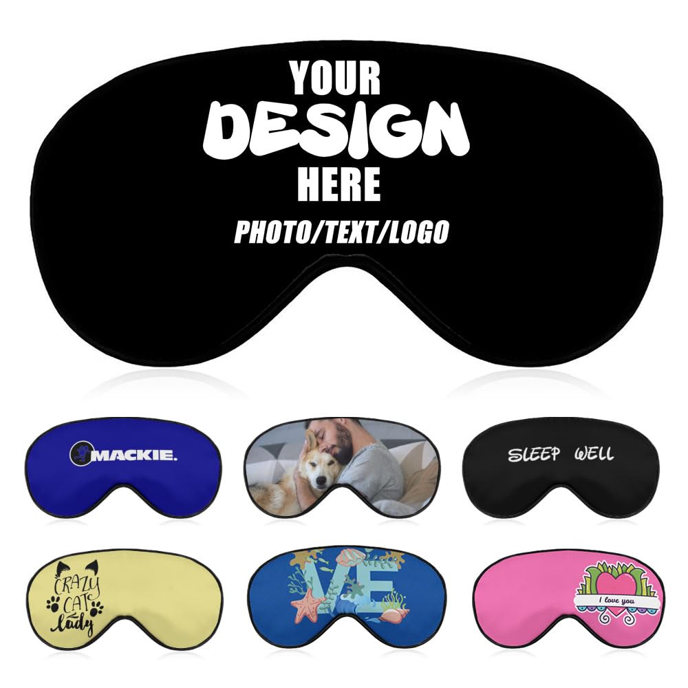 CLOAZKU Custom Sleep Mask with Photo Text Logo Customized Eye Mask for Men Women Kids Pressure-Free Comfy Adjustable