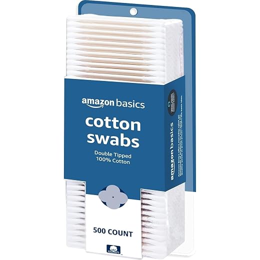 Amazon Basics Double-Tipped Cotton Swabs for Personal Hygiene and Baby Care, Cotton, Versatile, Baby Safe, 500 Count