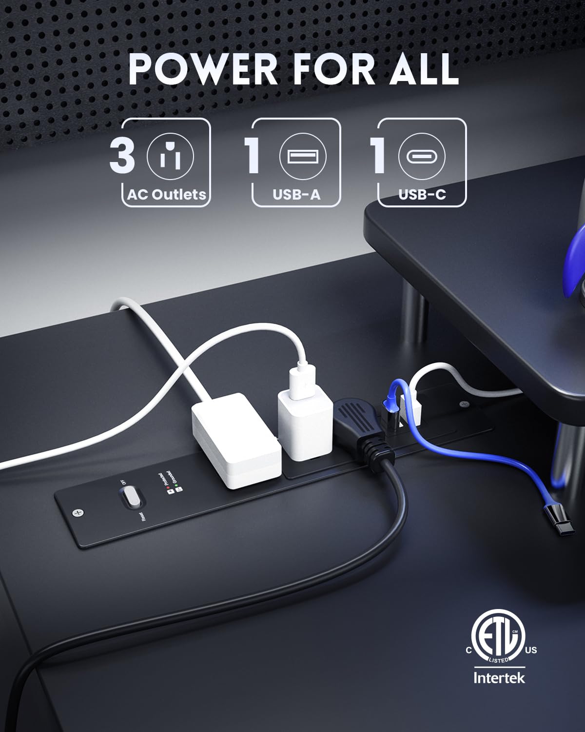 PLUGTUL Recessed Power Strip 6 FT, Flush Mount, PD 20W Fast Charging, Flat Plug, 14 Gauge, 980J Surge Protector, Black Recessed Power Strip with USB C