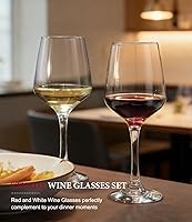 Vista 3 de OJA Juego de 8 copas de vino tinto o blanco de 12 onzas, gruesas, transparentes, copas de vino de tallo largo, perfectas para fiestas, hogar