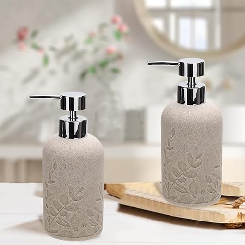 Miniatura 7 de Juego de 2 dispensadores de jabón de manos, dispensador de jabón líquido de resina texturizada de arenisca para encimera de baño, dispensador de