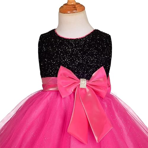 Dressy Daisy Girls Shimmery Special Occasion Dresses Wedding Flower Girl Pageant Gown Party Dress, Black Red(Black With Hot Pink,6-7)