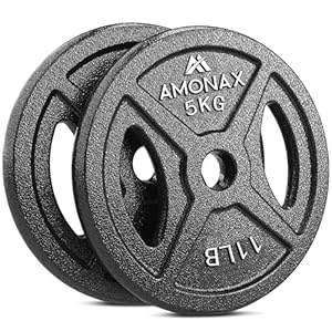 Amonax AMONAX Weight Plates Set, 2.5kg, 5kg, 10kg Dumbbell Plates for 1 & 2 Inch Olympic Weight Bars, Metal Barbell Plates for Weight Lifting Hip Thrust, Cast Iron Steel Weight Plates for Home Gym