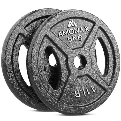 Amonax AMONAX Weight Plates Set, 2.5kg, 5kg, 10kg Dumbbell Plates for 1 & 2 Inch Olympic Weight Bars, Metal Barbell Plates for Weight Lifting Hip Thrust, Cast Iron Steel Weight Plates for Home Gym