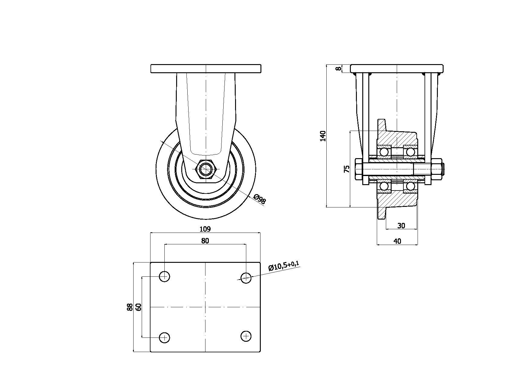 Roue de rail avec bride Ø 100 mm dans des boîtiers non inclinables * V13