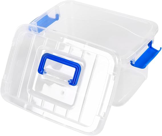 FUNSUEI Set of 4 Clear Plastic Storage Boxes with Lids, 4L Stackable Organizer for Kitchen & Craft Supplies Sorting