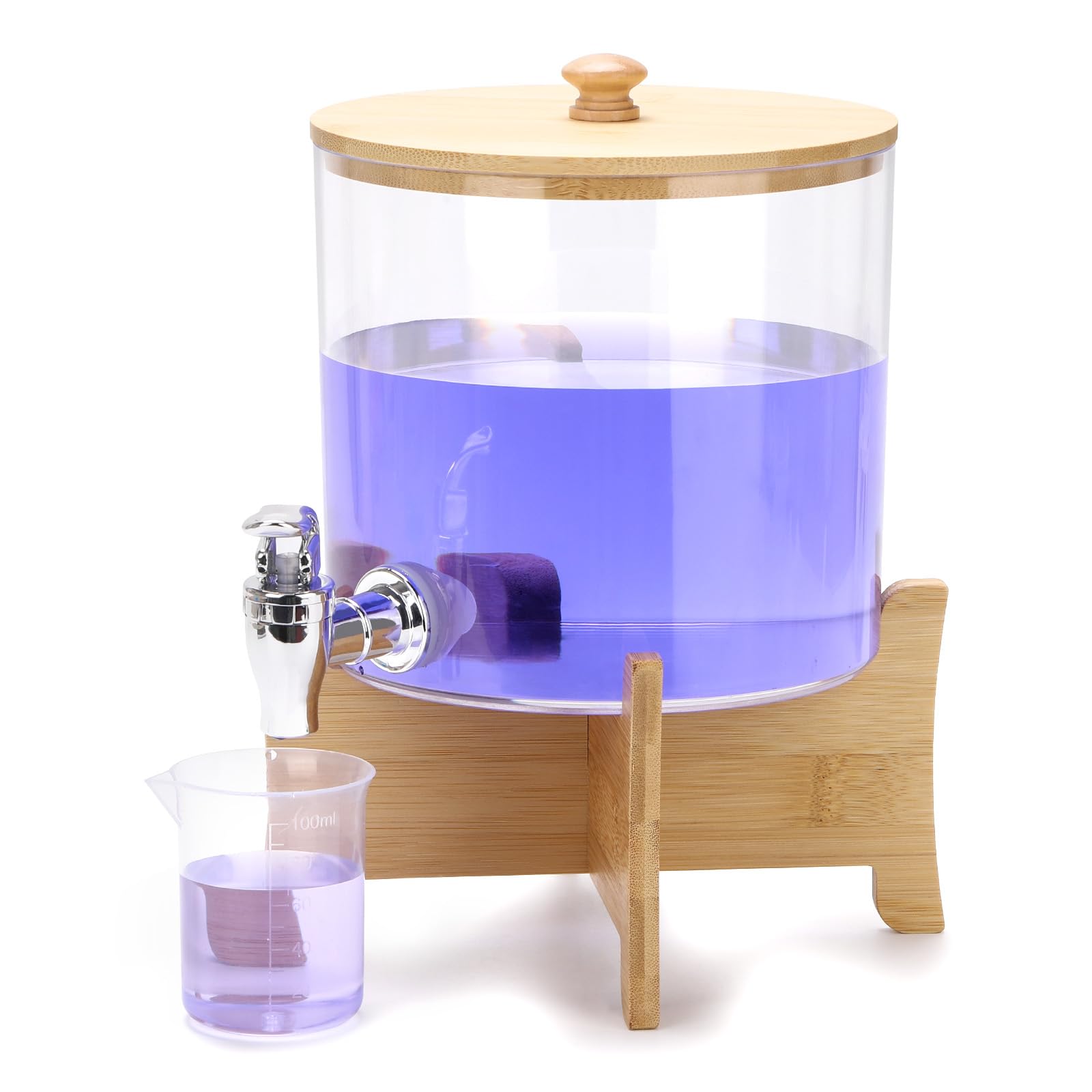 Laundry Detergent Dispenser Container with Shelf Stand Spouts Plastic Container with Bamboo Lid for Laundry Room Organization