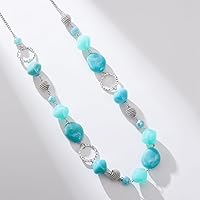 Vista 3 de BULINLIN Collar largo de cuentas para mujer, collar de cadena de suéter plateado con cuentas de resina de cristal, joyería de moda para niñas