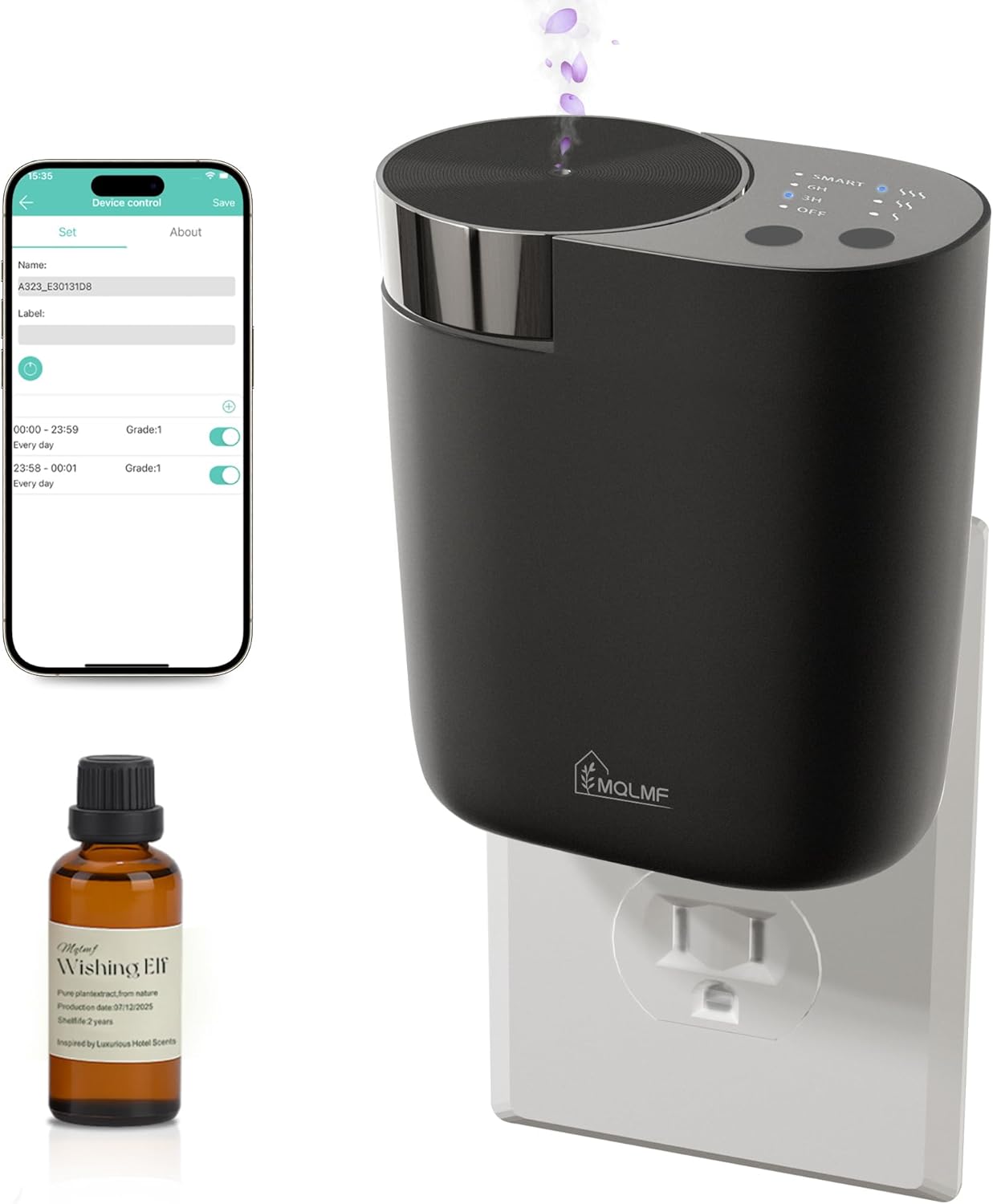 Plug in Diffuser - 800 Sq Ft,No Wobble Design,Secure Wall Fit,Timer Control&Scent Intensity Button,Bluetooth APP,Waterless Scent Diffusers Home,Essential Oil Plug in Wall Diffuser – Black