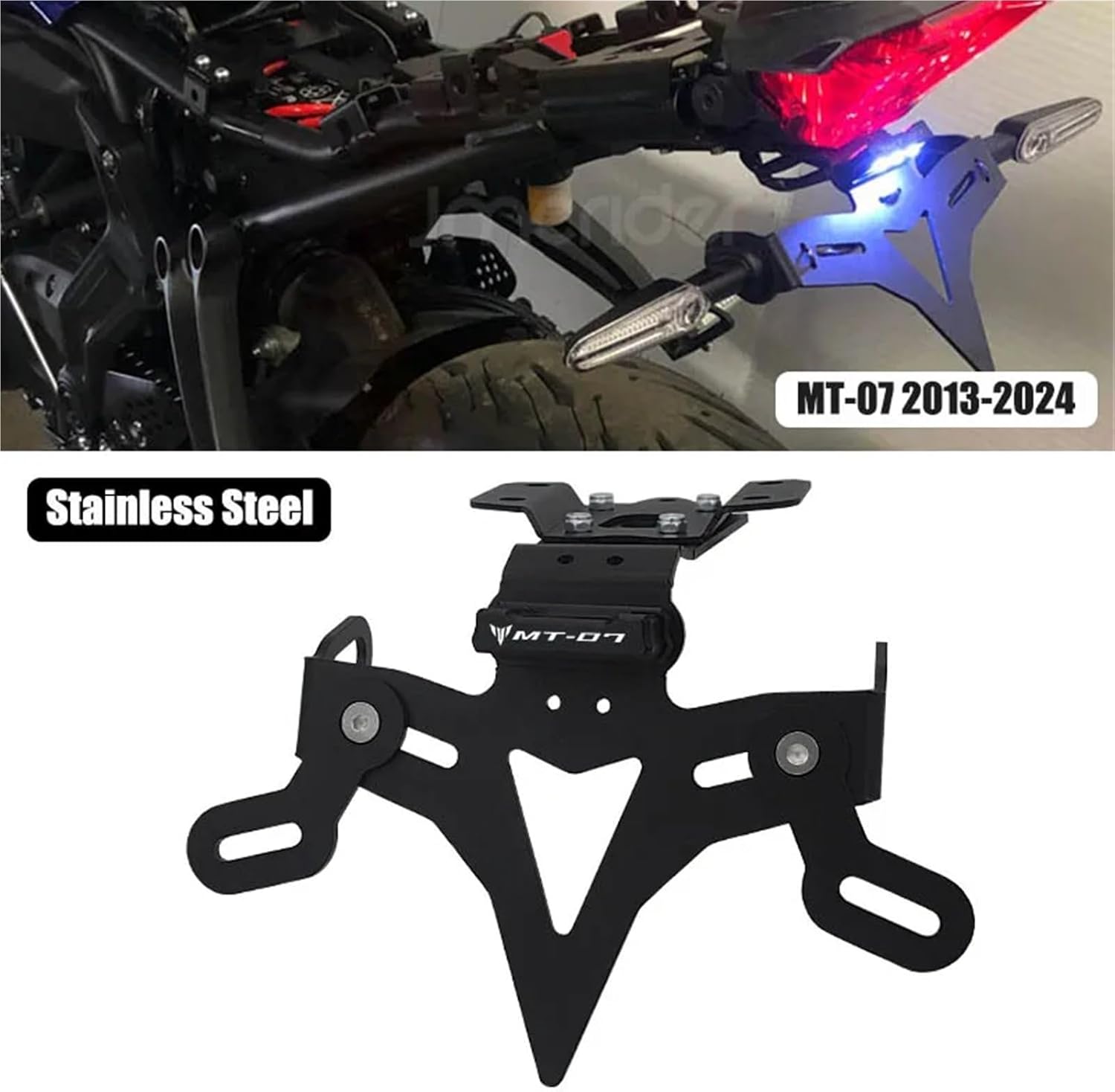 MT-07 2024 Motorcycle License Plate Holder Rear Tail Tidy Fender Eliminator Kit Bracket for Yamaha MT07 MT 07 FZ-07 2013-2023(License Plate)