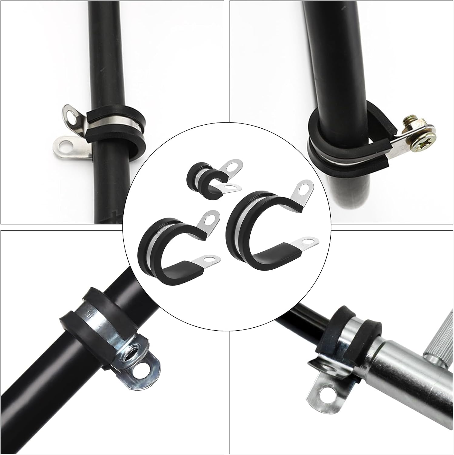 90 Pcs Cable Clamps Assortment Kit 6-32mm Stainless Steel Cable Clamps Rubber Cushioned Pipe Clamp Automotive Insulated Wire Loom Clamps in 9 Sizes 1/4" 3/4" 3/8" 5/8" 7/8" 1/2" 1" 5/16" 1-1/4"