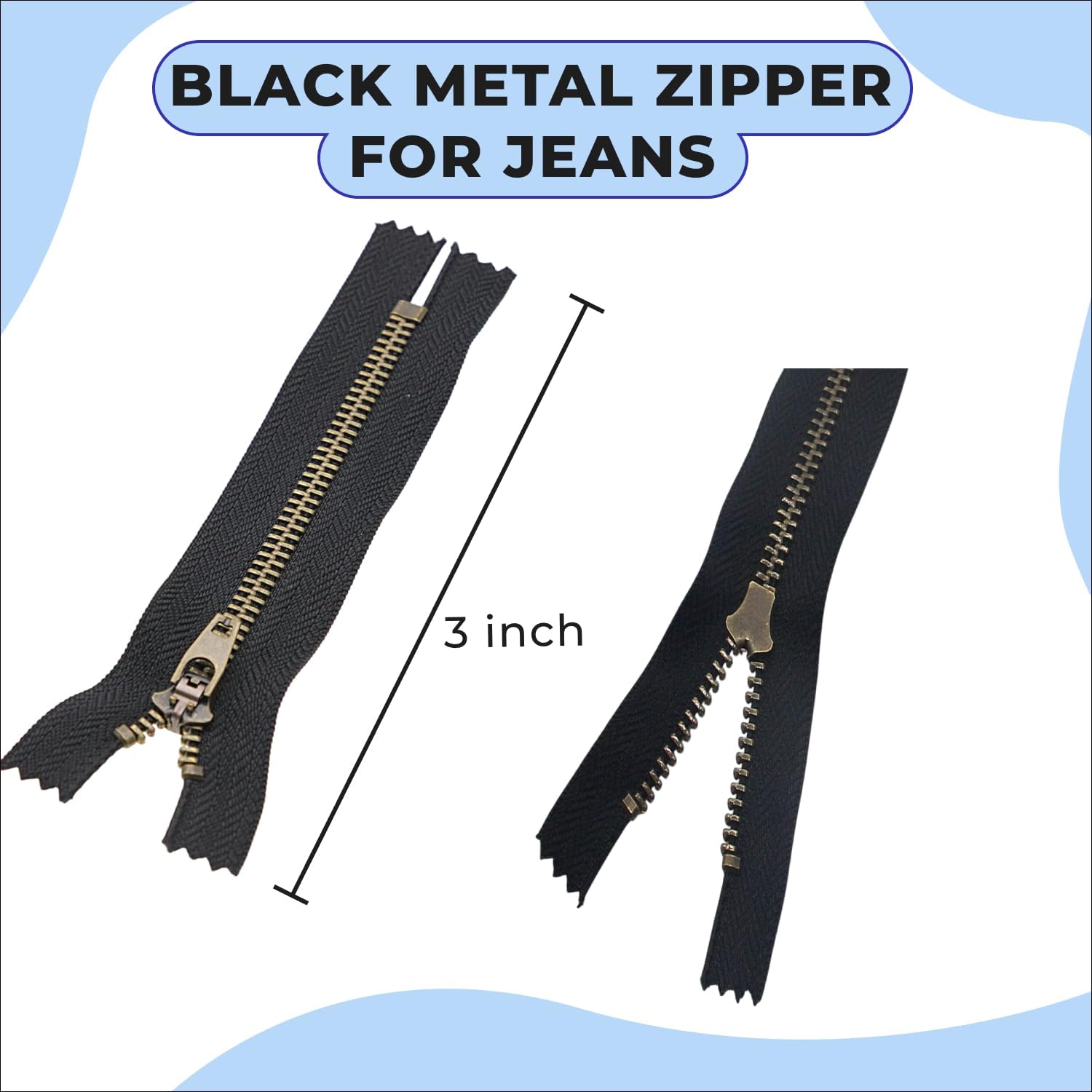 Lakesstory 6pcs Black Metal Zipper - 3 inch - Antique Brass Non Separating Zipper - Heavy Duty Replacement - Upholstery Clothing - 3" Close End Zippers for Sewing Bags