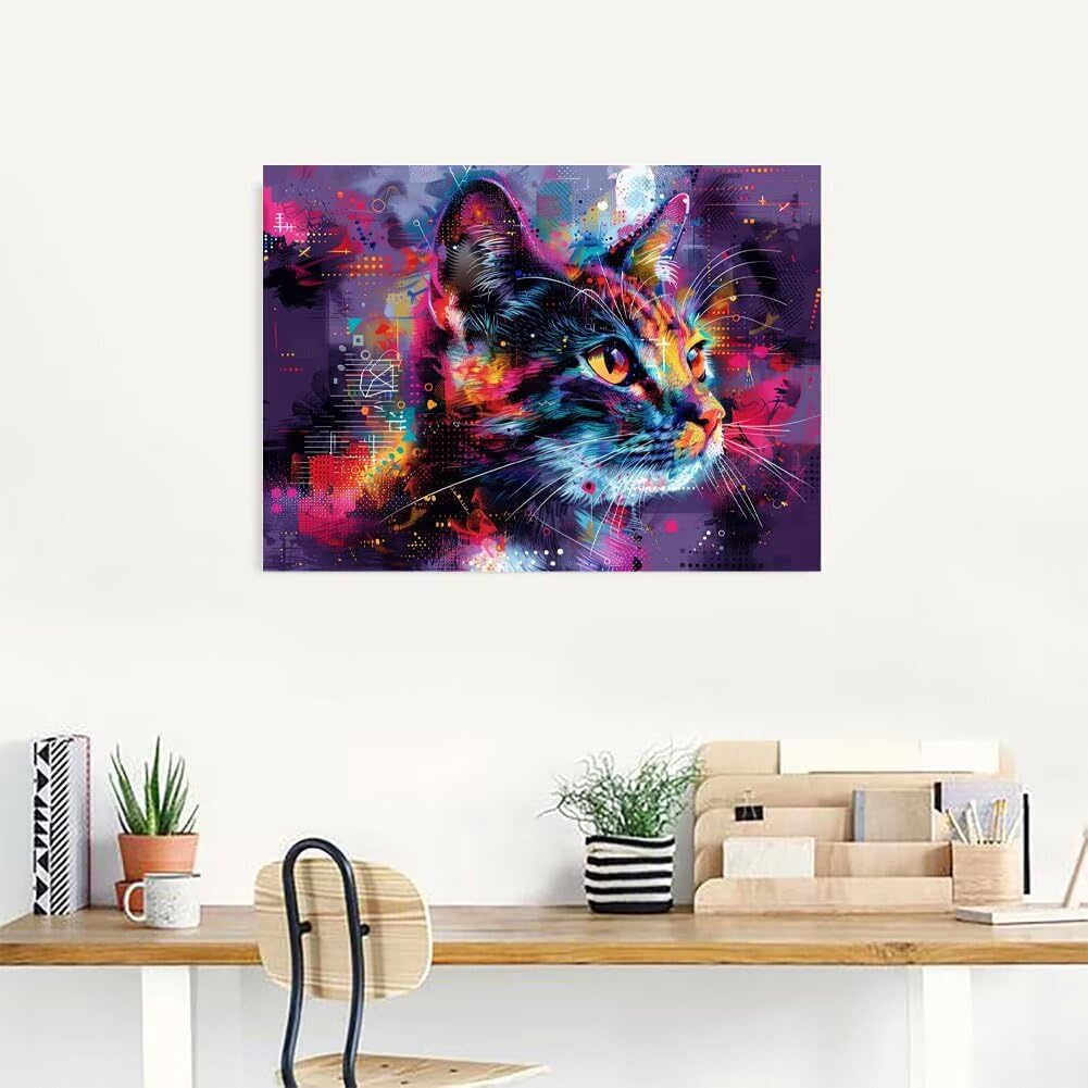 5D Diamond Painting Kit Completo Gatto Quadri con Perline 135x100cm N-Z95EA | Pittura Diamante, 5D Diamantini Crystal Art DIY Full Drill Round Ricamo Kit Punto Croce per Decorazione Parete Casa, Regalo
