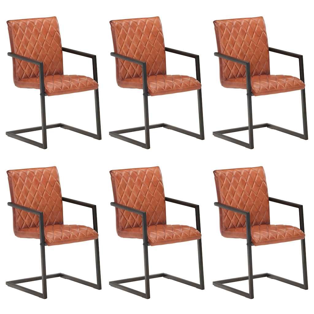 Chaises à Manger Clever Lot de 6 Marron Cuir Véritable