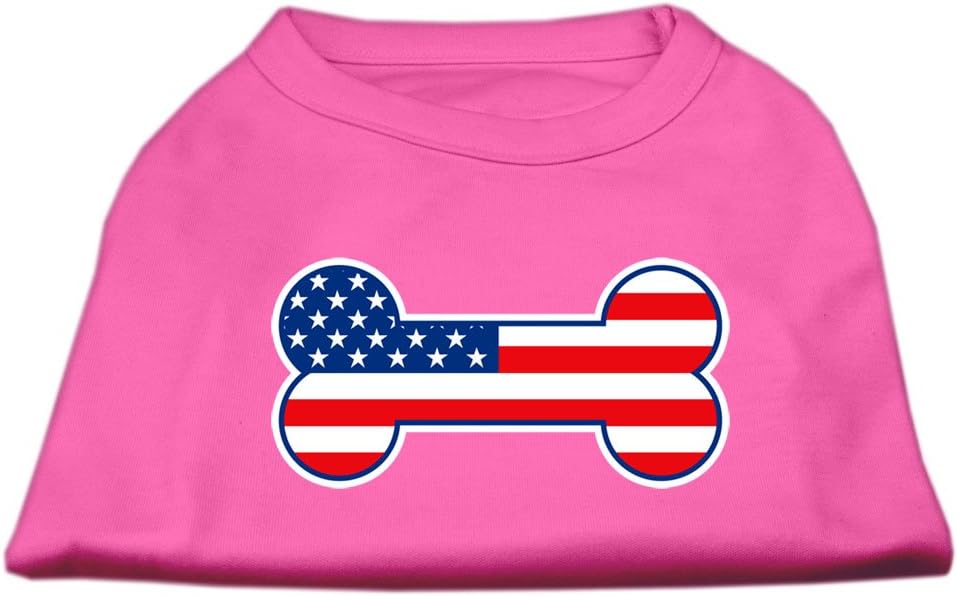 Pet Dog & Cat Shirt Screen Printed, Bone Shaped American Flag Bright Pink LG (10-14 lbs.)