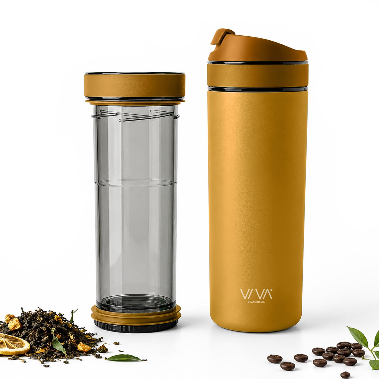 VIVA Recharge Botella Infusora de Te de Viaje, Acero, 460 ml | Acero inoxidable aislado con infusor extraible, hermetica, te en hojas frio o caliente