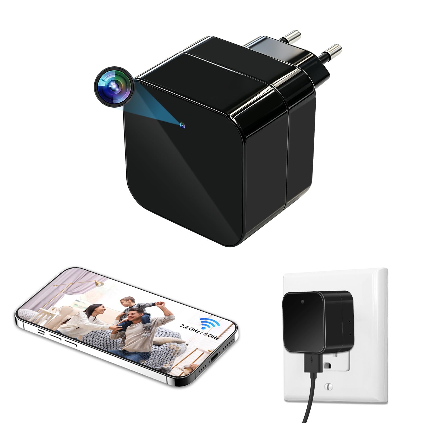 Telecamera Spia WIFI 5G,Videocamera Sorveglianza Interno Caricatore USB | 1080P Spy Cam Senza Fili,Mini Telecamera Nascosta Spia,Rilevamento del Movimento, per Casa/ufficio ,Tuya APP