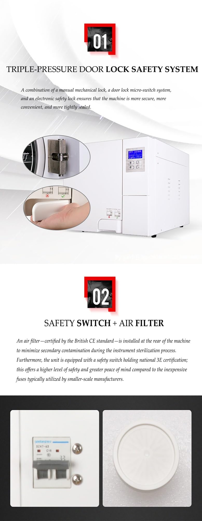 Nueva actualización de esterilizador de autoclave de 18 l/23 L, esterilizador de vapor de alta presión de clase B de mesa de 2000 W, máquina de autoclave con función de secado(18L)