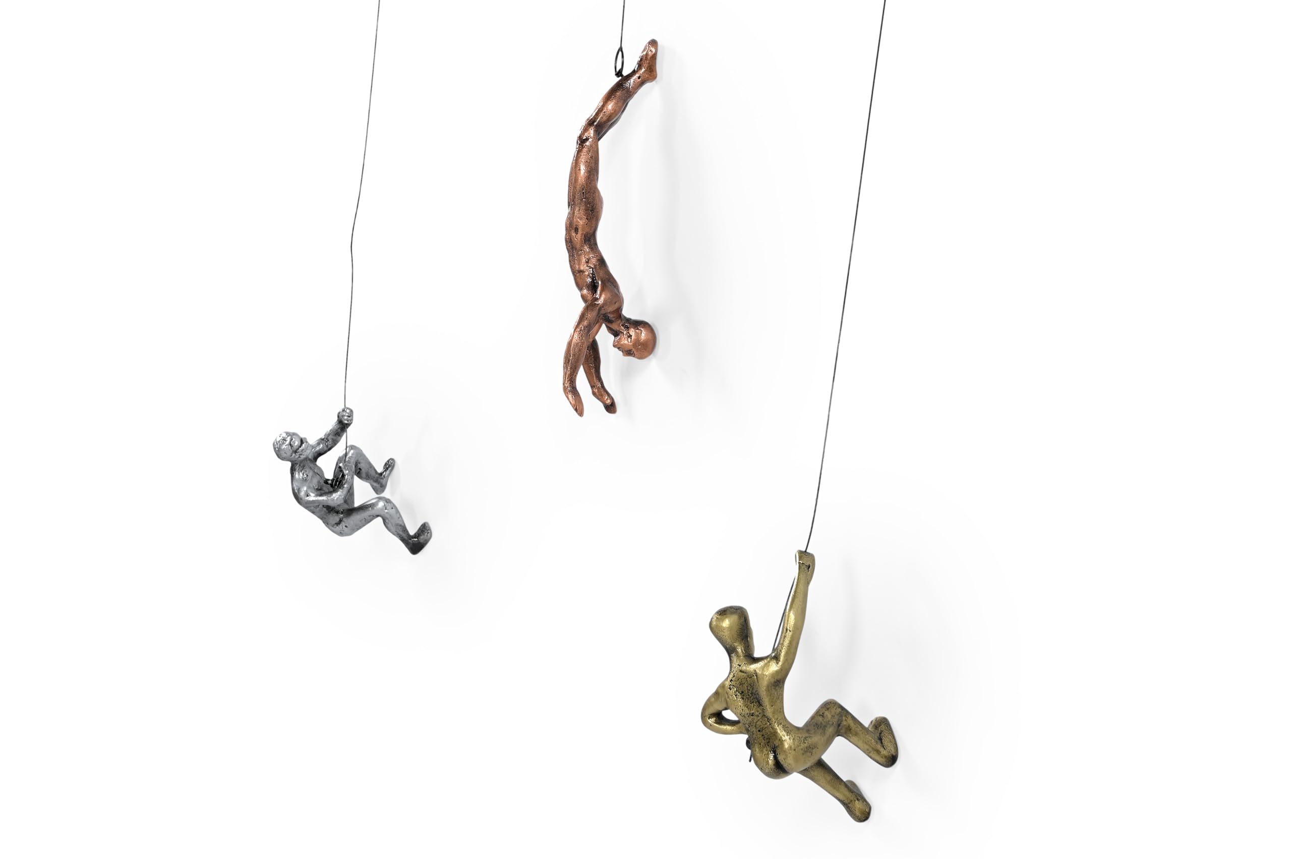 iAnanas 3er-Set Klettermann Metallskulptur CLIFFHANGERS mit Drahtseil Dekoelement moderne Kunstskulptur, 3D-Wanddekoration Wandinstallation Wohnzimmer, Metall, kinderzimmer, motivation